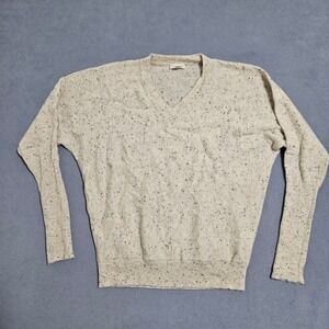 Garnet Hill Speckled V Neck 100% Cashmere Sweater Women XS Oatmeal Flecked Knit